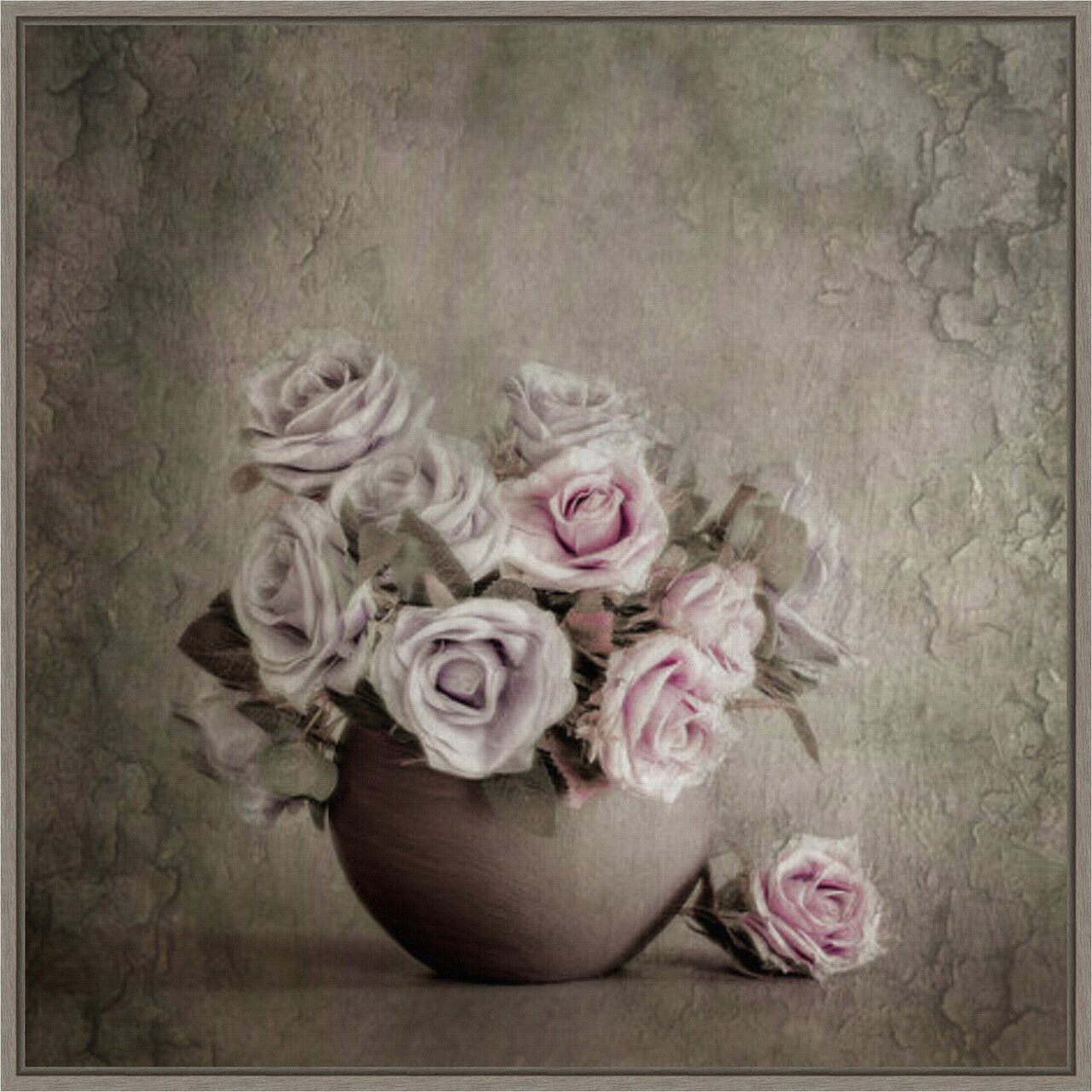 Love and Roses by Cicek Kiral 22-in. W x 22-in. H. Canvas Wall Art Print Framed in Grey